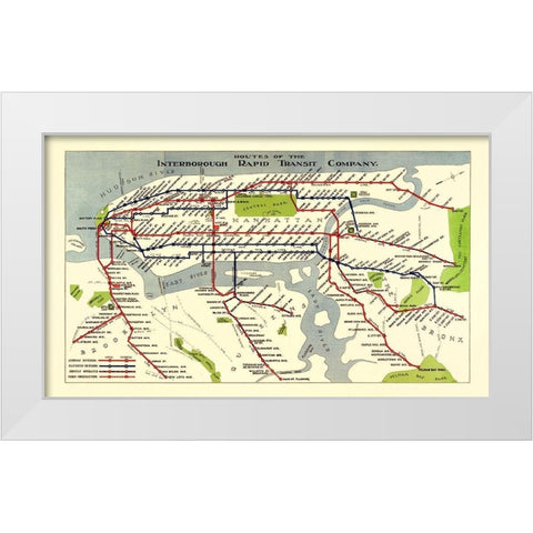 New York City IRT Routes - 1924 White Modern Wood Framed Art Print by Unknown
