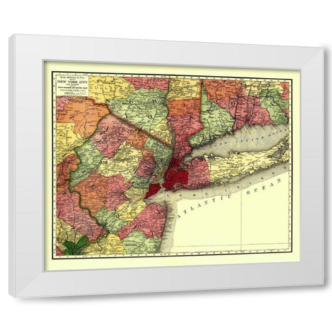 New York City Railroads - Rand McNally 1908 White Modern Wood Framed Art Print by Rand McNally