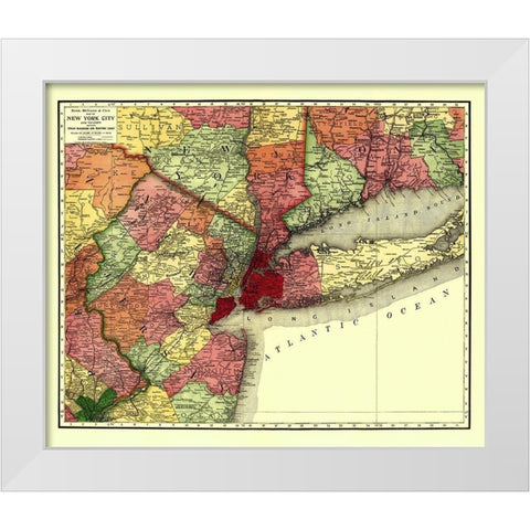 New York City Railroads - Rand McNally 1908 White Modern Wood Framed Art Print by Rand McNally