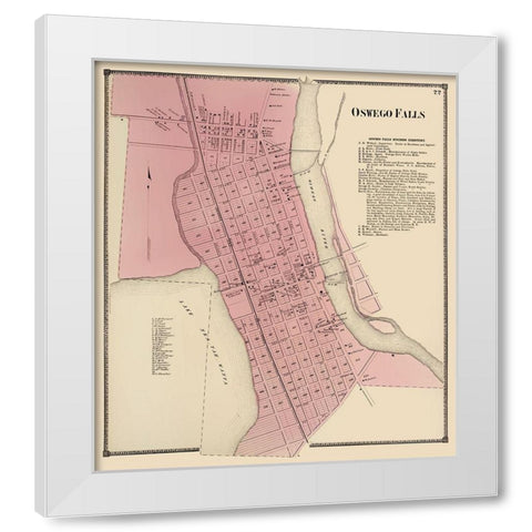 Oswego Falls New York Landowner - Stone 1867 White Modern Wood Framed Art Print by Stone