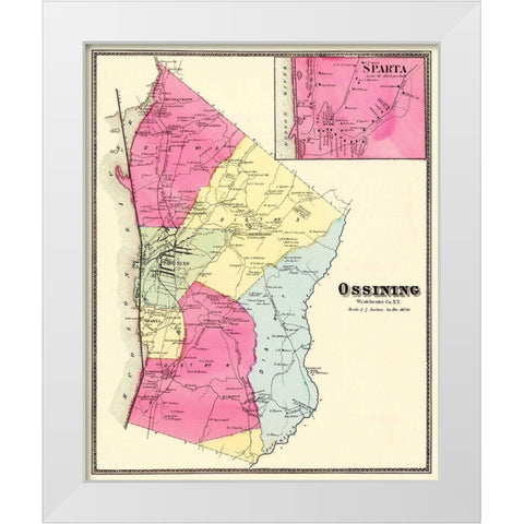 Ossining, Sparta New York Landowner - Beers 1868 White Modern Wood Framed Art Print by Beers