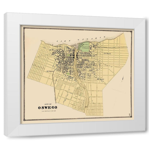 Oswego New York Plat - Stone 1866 White Modern Wood Framed Art Print by Stone