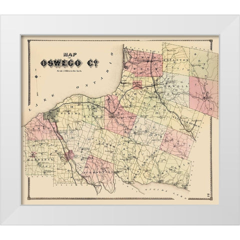 Oswego New York - Burr 1866 White Modern Wood Framed Art Print by Burr