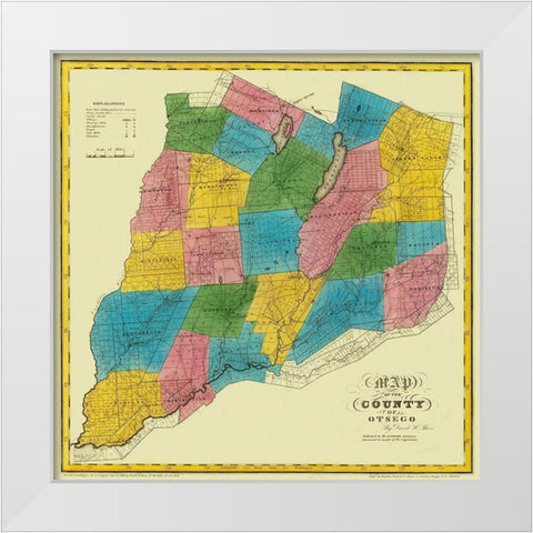 Otsego New York Landowner - Burr 1829 White Modern Wood Framed Art Print by Burr