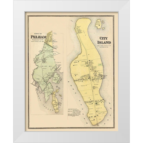 Pelham, City Island New York Landowner - Beers White Modern Wood Framed Art Print by Beers
