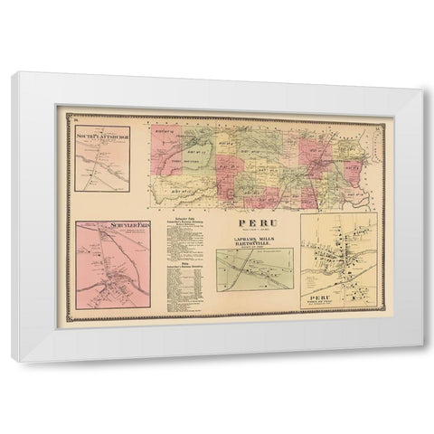 Peru New York Landowner - Beers 1869 White Modern Wood Framed Art Print by Beers