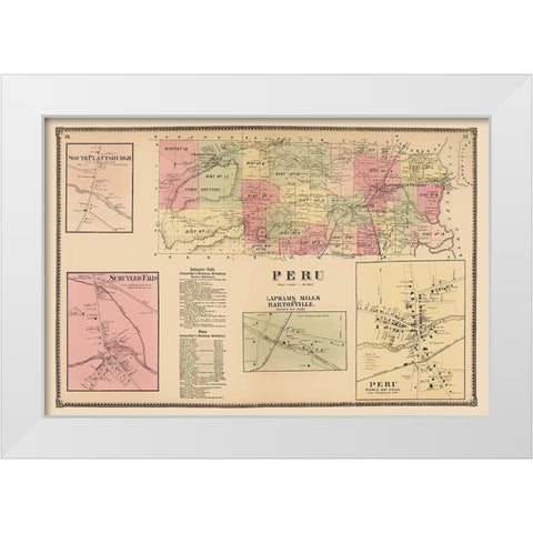 Peru New York Landowner - Beers 1869 White Modern Wood Framed Art Print by Beers