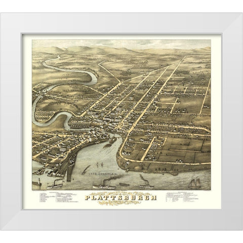 Plattsburgh New York - Stoner 1877  White Modern Wood Framed Art Print by Stoner