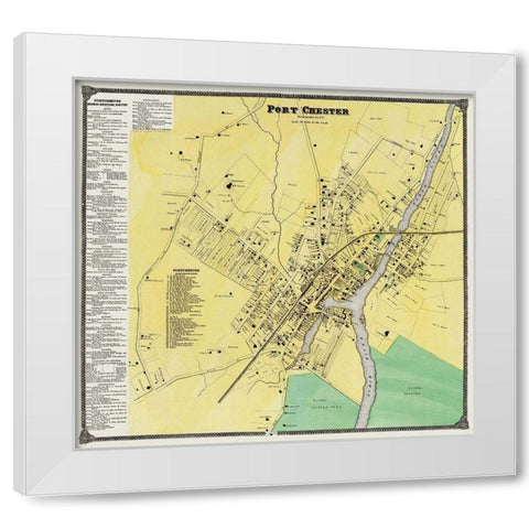 Port Chester New York Landowner - Beers 1868 White Modern Wood Framed Art Print by Beers