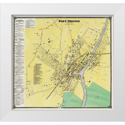 Port Chester New York Landowner - Beers 1868 White Modern Wood Framed Art Print by Beers