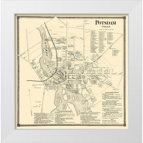 Potsdam Village New York Landowner - Stone 1865 White Modern Wood Framed Art Print by Stone