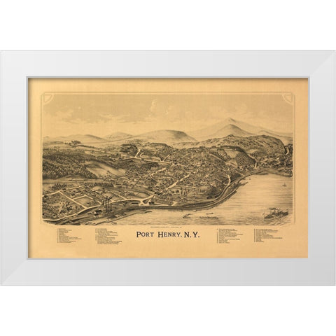 Port Henry New York - Burleigh 1889  White Modern Wood Framed Art Print by Burleigh