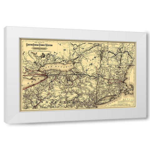 Boston, Hoosac Tunnel and Western Railway 1881 White Modern Wood Framed Art Print by Colton