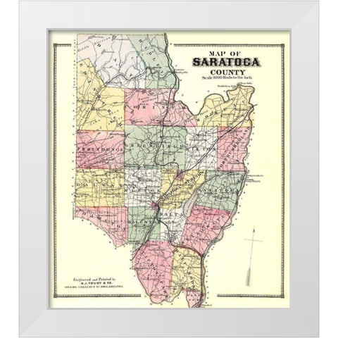 Saratoga New York - Burr 1866 White Modern Wood Framed Art Print by Burr
