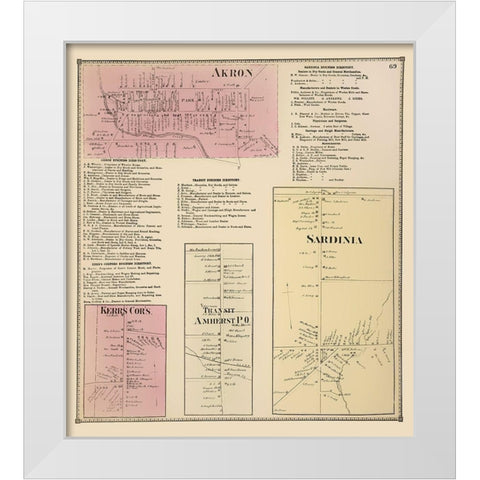 Akron, Kerrs, Transit, Sardinia New York White Modern Wood Framed Art Print by Stone