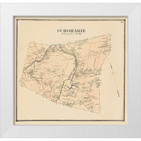 Schoharie New York Landowner - Stone 1866 White Modern Wood Framed Art Print by Stone