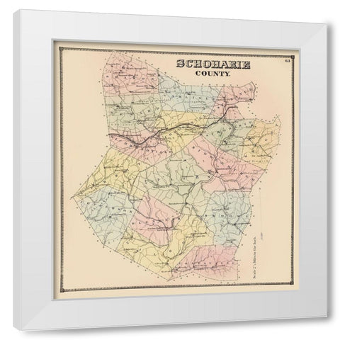 Schoharie New York - Burr 1866 White Modern Wood Framed Art Print by Burr