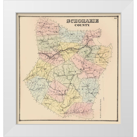 Schoharie New York - Burr 1866 White Modern Wood Framed Art Print by Burr