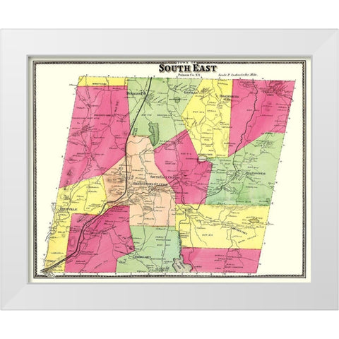 Putnam County   South East New York - Beers 1895 White Modern Wood Framed Art Print by Beers