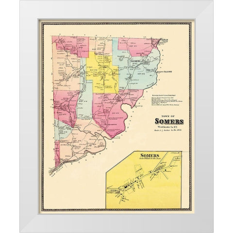 Somers New York Landowner - Beers 1868 White Modern Wood Framed Art Print by Beers