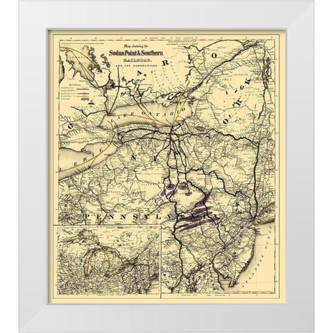 Sodus Point and Southern Railroad - Colton 1872 White Modern Wood Framed Art Print by Colton