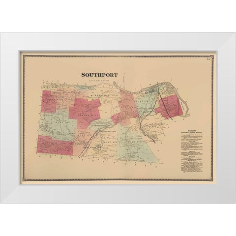 Southport New York - Beers 1869 White Modern Wood Framed Art Print by Beers