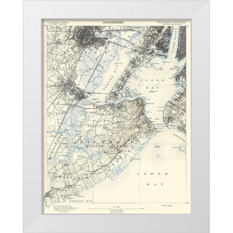 Staten Island New York New Jersey Sheet White Modern Wood Framed Art Print by USGS