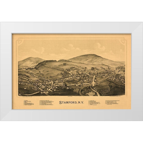 Stamford New York - Burleigh 1890  White Modern Wood Framed Art Print by Burleigh