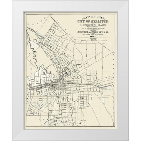 Syracuse New York - Clarke 1871  White Modern Wood Framed Art Print by Clarke