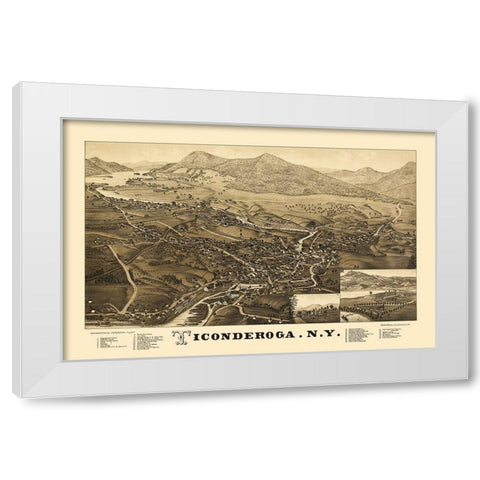 Ticonderoga City New York - Beck 1884 White Modern Wood Framed Art Print by Beck