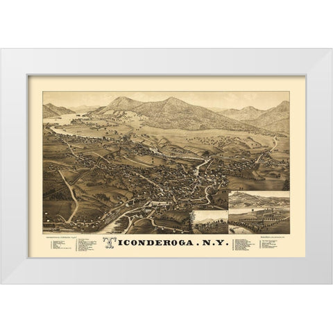 Ticonderoga City New York - Beck 1884 White Modern Wood Framed Art Print by Beck