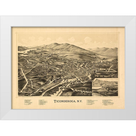 Ticonderoga New York - Burleigh 1891  White Modern Wood Framed Art Print by Adkins