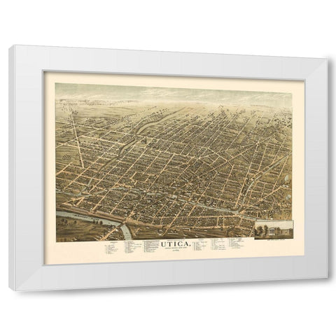 Utica New York - Brosius 1873 White Modern Wood Framed Art Print by Brosius
