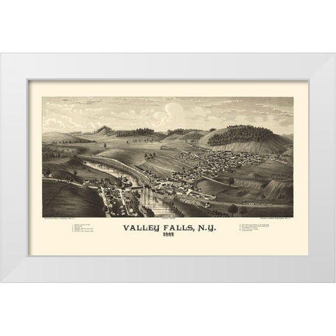 Valley Falls New York - Burleigh 1887  White Modern Wood Framed Art Print by Burleigh