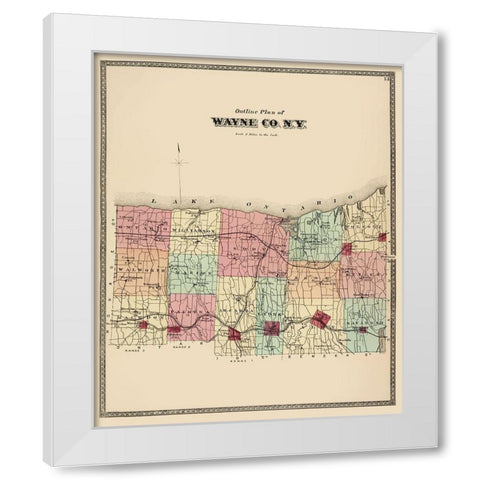 Wayne New York - Beers 1875 White Modern Wood Framed Art Print by Beers