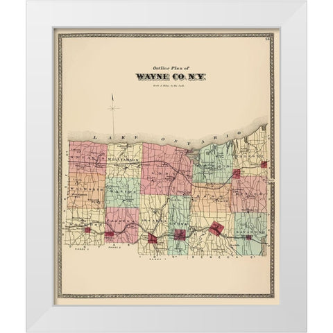 Wayne New York - Beers 1875 White Modern Wood Framed Art Print by Beers