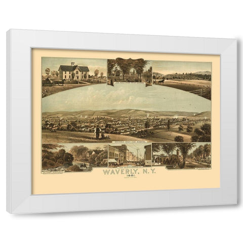 Waverly New York - Moray 1881  White Modern Wood Framed Art Print by Moray