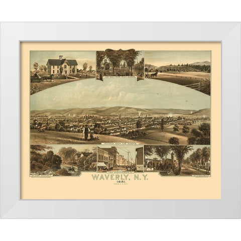Waverly New York - Moray 1881  White Modern Wood Framed Art Print by Moray