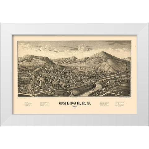 Walton New York - Burleigh 1887  White Modern Wood Framed Art Print by Burleigh
