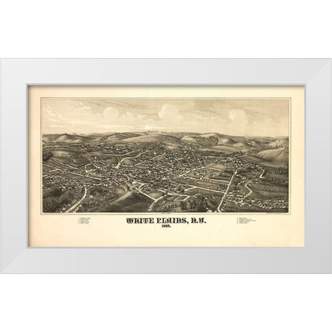 White Plains New York - Burleigh 1887  White Modern Wood Framed Art Print by Burleigh