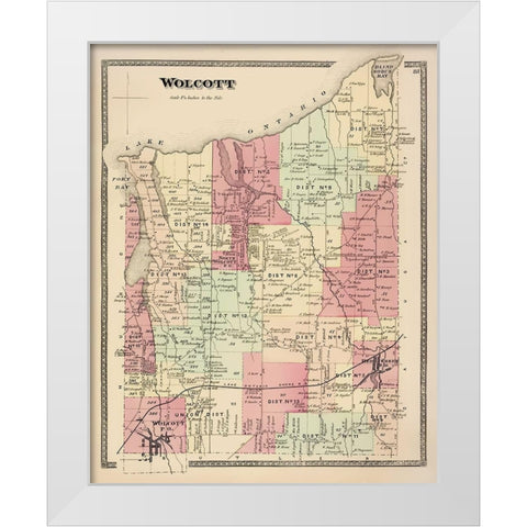 Wolcott New York Landowner - Beers 1874 White Modern Wood Framed Art Print by Beers