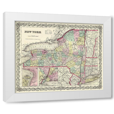 New York - Colton 1855 White Modern Wood Framed Art Print by Colton