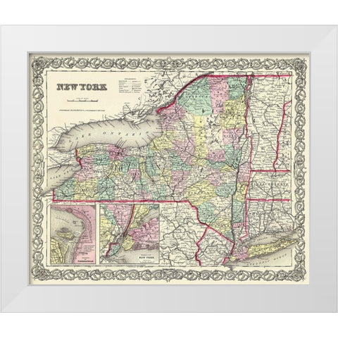 New York - Colton 1855 White Modern Wood Framed Art Print by Colton