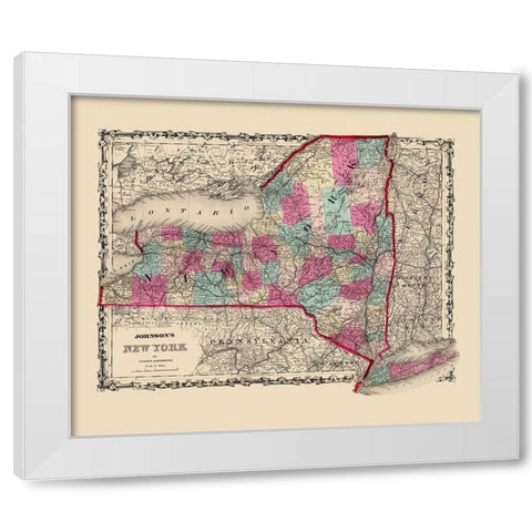 New York - Johnson 1860 White Modern Wood Framed Art Print by Johnson