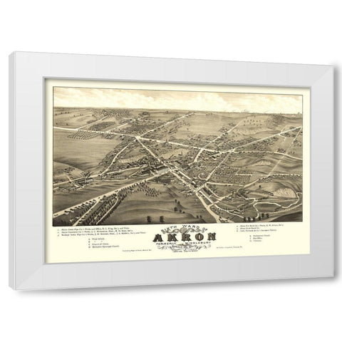 Akron Ohio - Stoner 1882  White Modern Wood Framed Art Print by Stoner