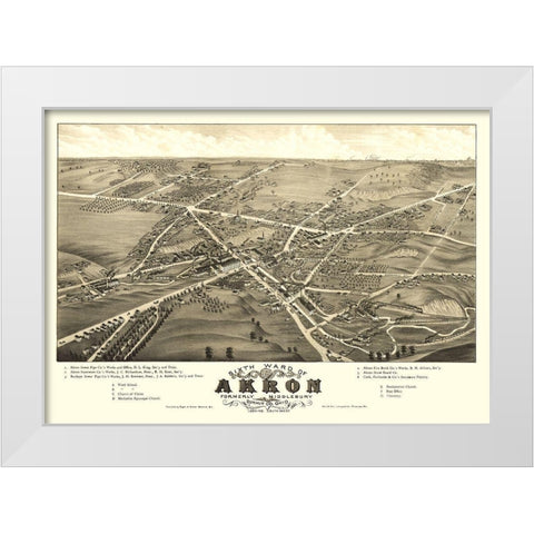 Akron Ohio - Stoner 1882  White Modern Wood Framed Art Print by Stoner