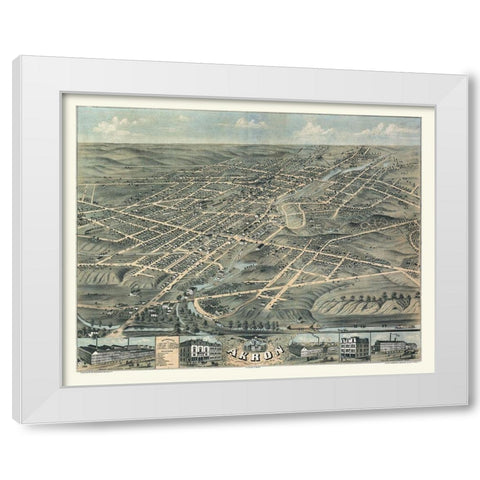 Akron Ohio - Stoner 1870  White Modern Wood Framed Art Print by Stoner