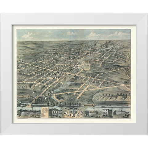 Akron Ohio - Stoner 1870  White Modern Wood Framed Art Print by Stoner