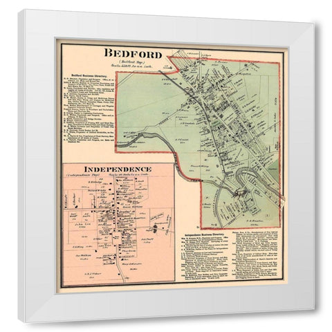 Bedford, Independence Ohio Landowner - Titus 1874 White Modern Wood Framed Art Print by Titus