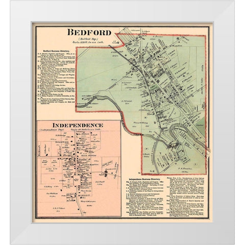 Bedford, Independence Ohio Landowner - Titus 1874 White Modern Wood Framed Art Print by Titus
